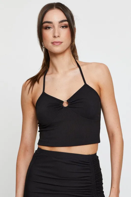 Black Cut Out Crop Top Halter Neck sold by Ally Fashion