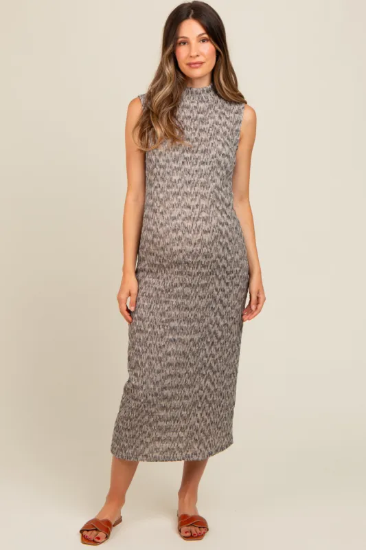 Grey Textured Knit Mock Neck Maternity Midi Dress sold by Pinkblush