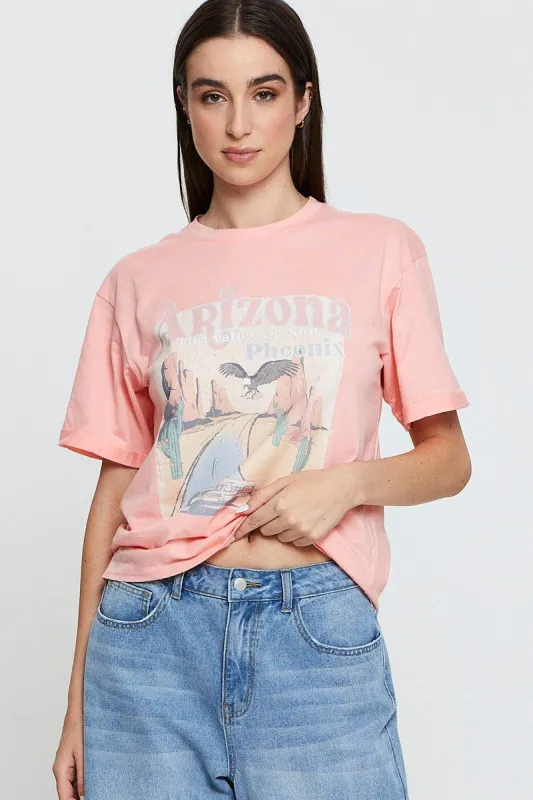 Pink Graphic T Shirt Short Sleeve sold by Ally Fashion