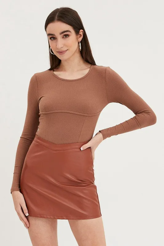 Brown Bodysuit Long Sleeve sold by Ally Fashion