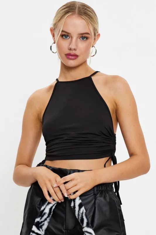Black Slinky Jersey Racer Style Ruche Side With Drawcord sold by Ally Fashion