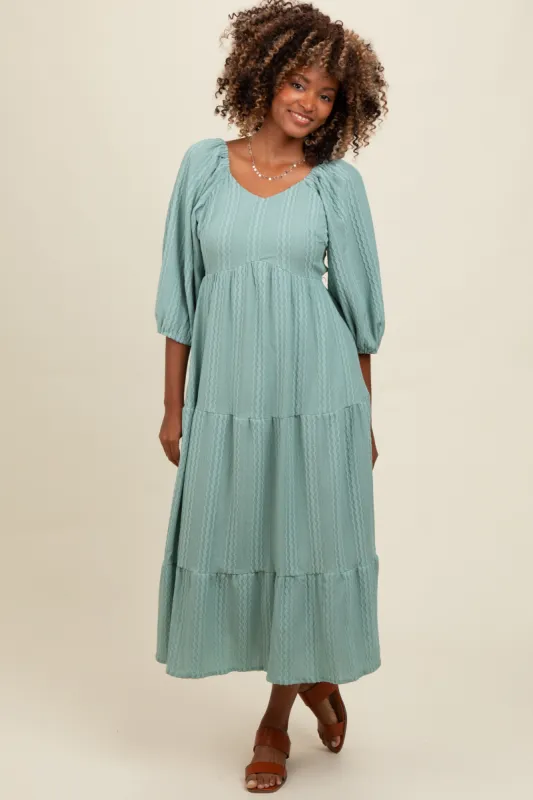 Light Olive Embroidered Tiered Midi Dress sold by Pinkblush