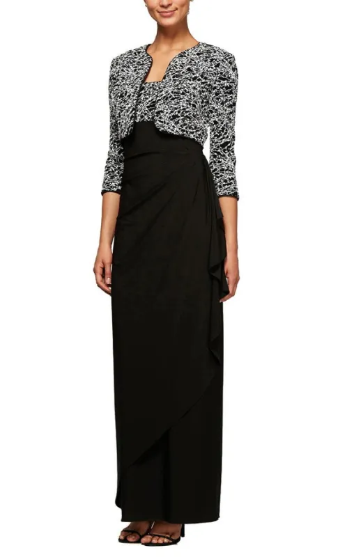 Petite Long Empire Waist Bolero Jacket Dress with Side Ruched Skirt sold by Alex Evenings