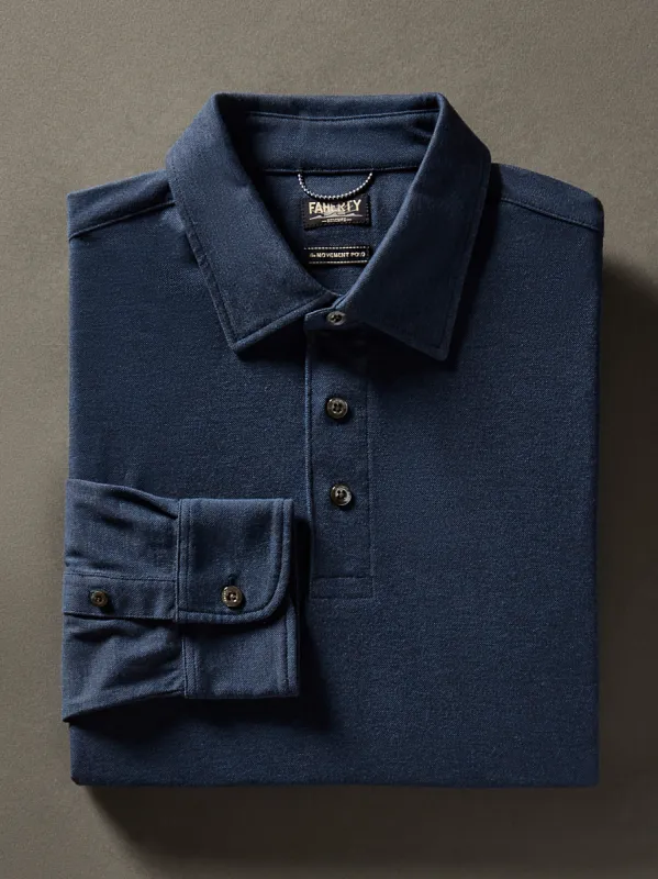 Movement™ Long-Sleeve Pique Polo - Harbor Night Heather sold by Faherty