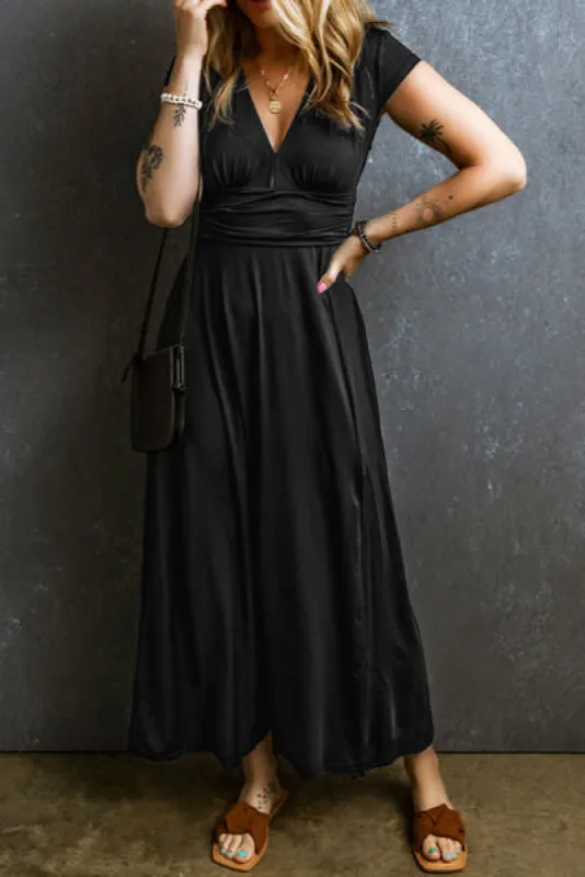 Smocked V-Neck Short Sleeve Dress sold by Charming Charlie