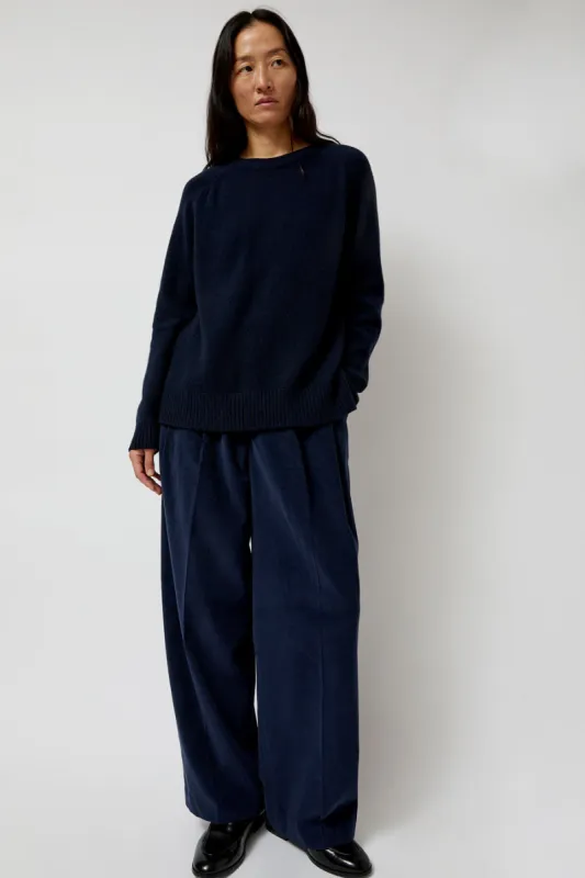 Mijeong Park Thin Corduroy Wide Leg Pants in Navy sold by No. 6