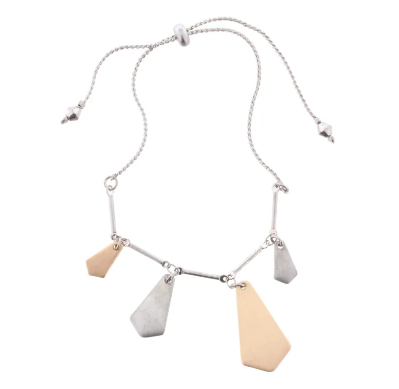 Silver Adjustable Pull Cord Bracelet with 2-Tone Irregular Rhombus Dangles sold by Charming Charlie