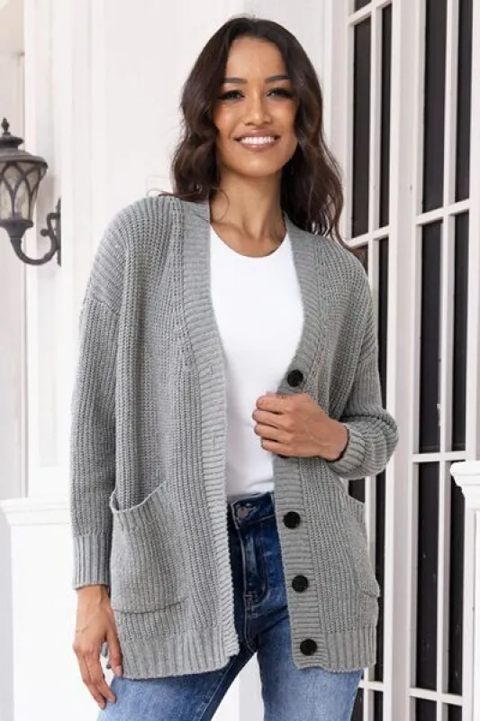 Button Up Long Sleeve Cardigan with Pockets sold by Charming Charlie