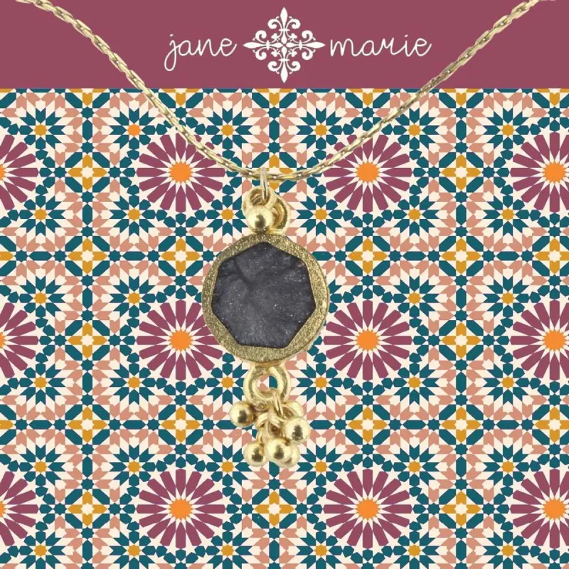 16" Silver Grey Sun Stone Necklace with Gold Dangles, 3" Ext. sold by Charming Charlie