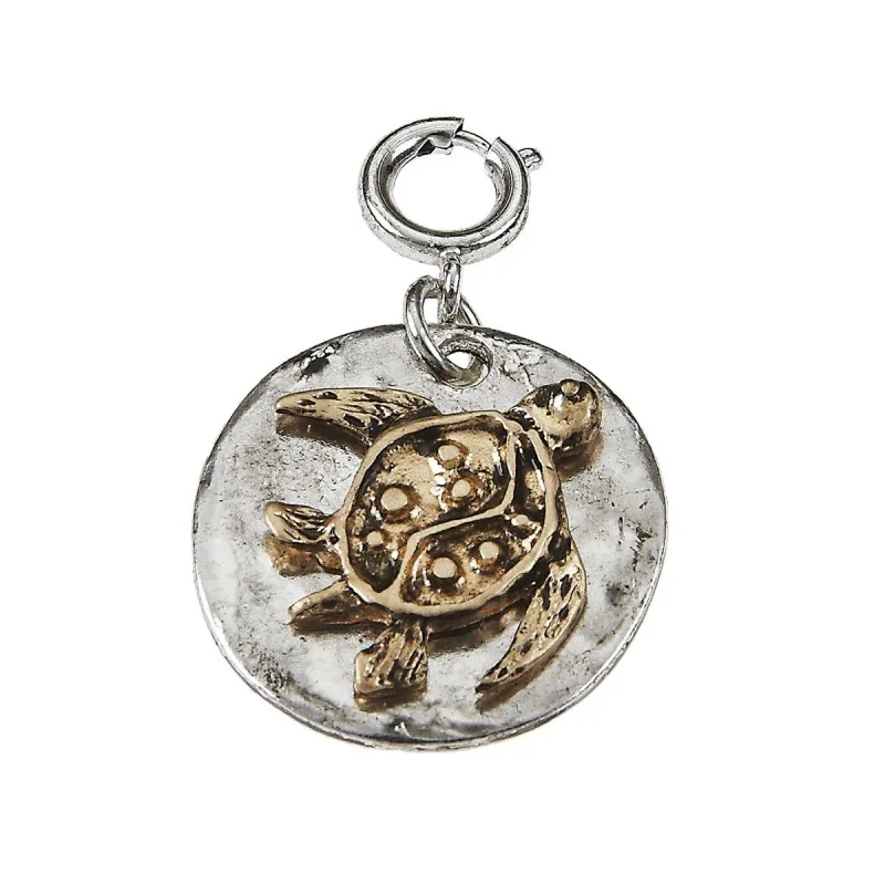 Antique Silver Disk with Antique Gold Turtle Charm sold by Charming Charlie