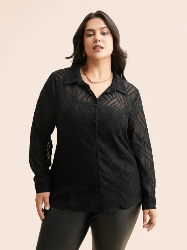 Textured Chiffon Shirt Collar Mesh Blouse sold by Bloomchic