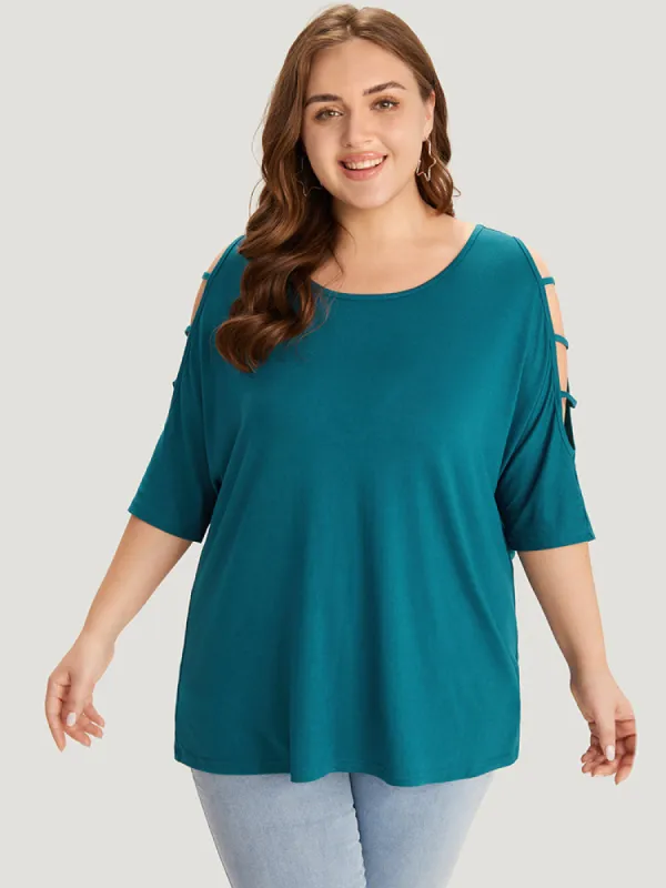 Solid Cut Out Round Neck Dolman Sleeve T-shirt sold by Bloomchic