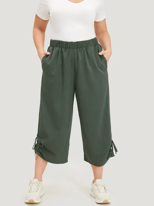 Plain Gathered Elastic Waist Drawstring Hem Pocket Pants sold by Bloomchic