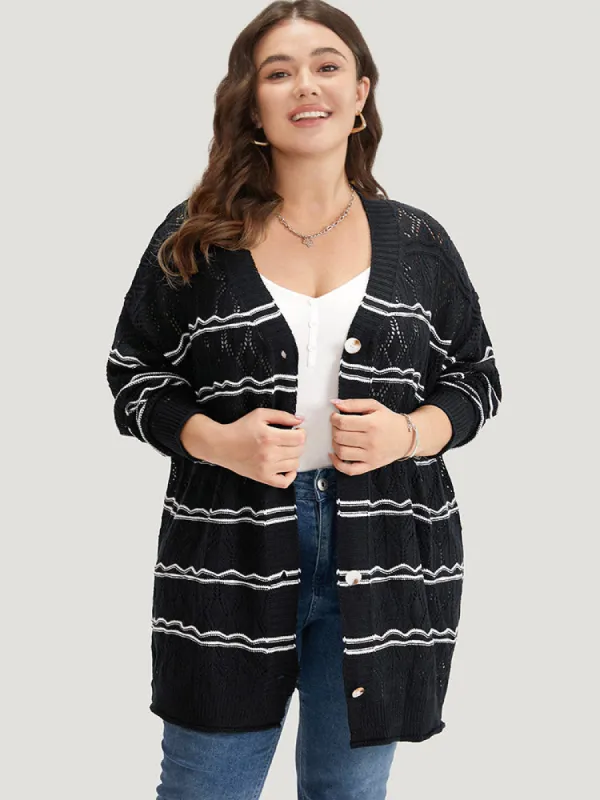 Striped Geometric Button Through Cardigan sold by Bloomchic