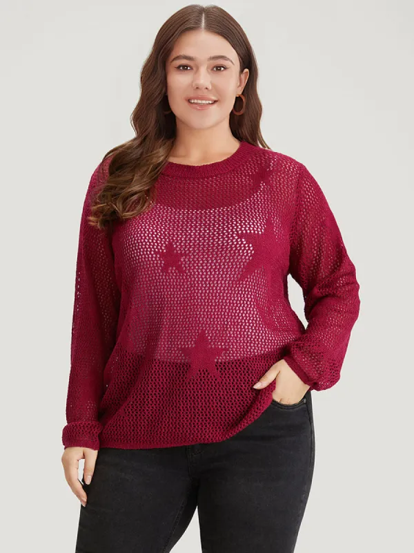 Star Pattern Lantern Sleeve Hollow Out Pullover sold by Bloomchic
