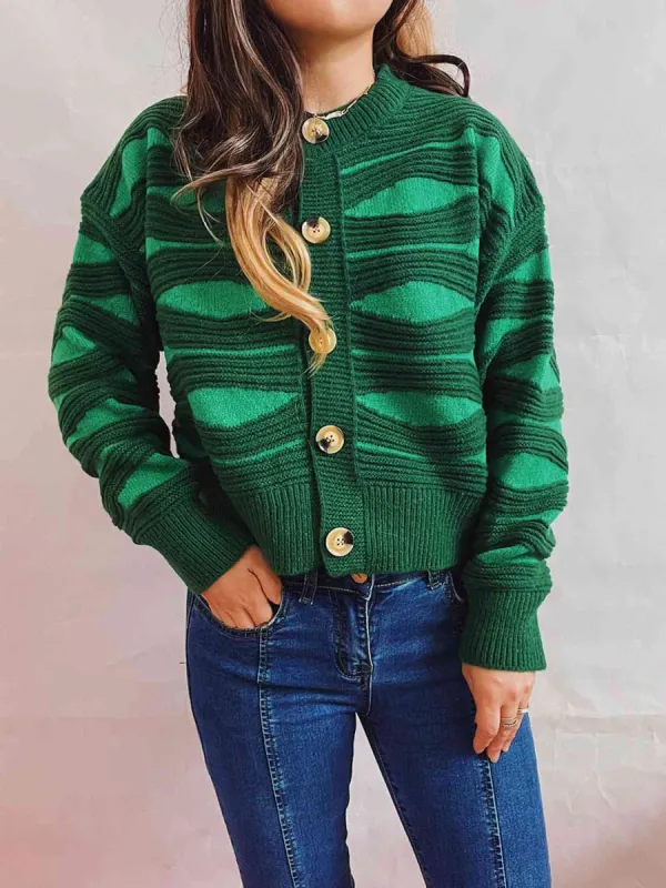 Color Block Button Front Cardigan sold by Charming Charlie