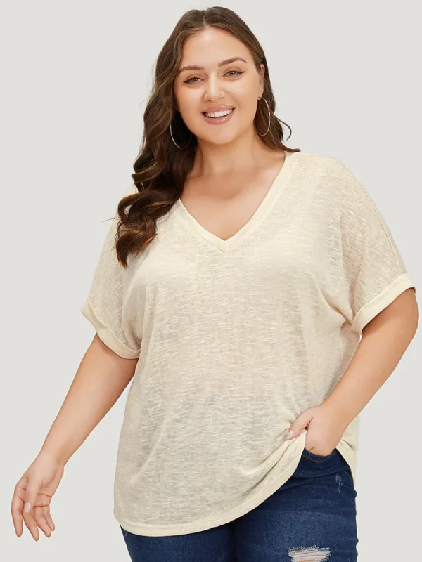 Solid Mesh Heather Roll Batwing Sleeve T-shirt sold by Bloomchic