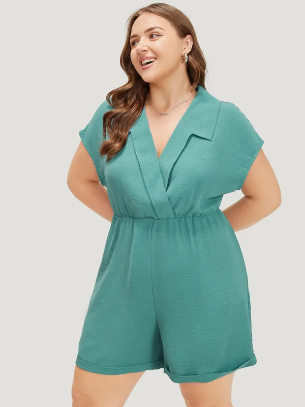 Plain Lapel Collar Batwing Sleeve Wrap Pocket Zip Romper sold by Bloomchic