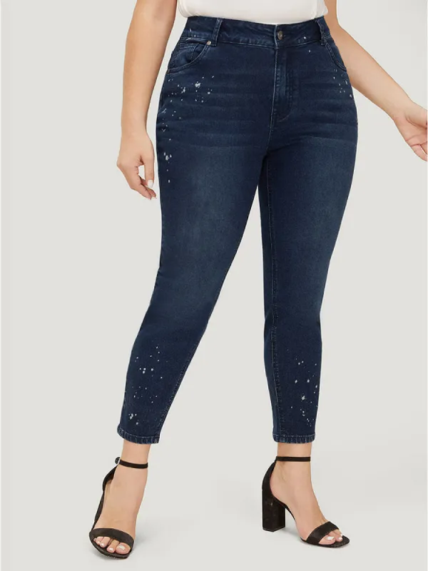 Very Stretchy High Rise Dark Wash Paint Jeans sold by Bloomchic