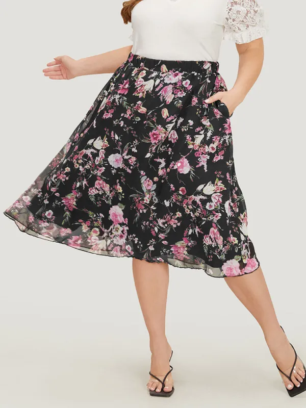 Floral Print Elastic Waist Pocket  Skirt sold by Bloomchic