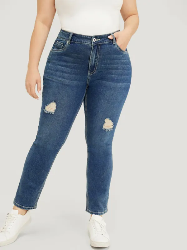 Straight Leg Very Stretchy High Rise Medium Wash Jeans sold by Bloomchic