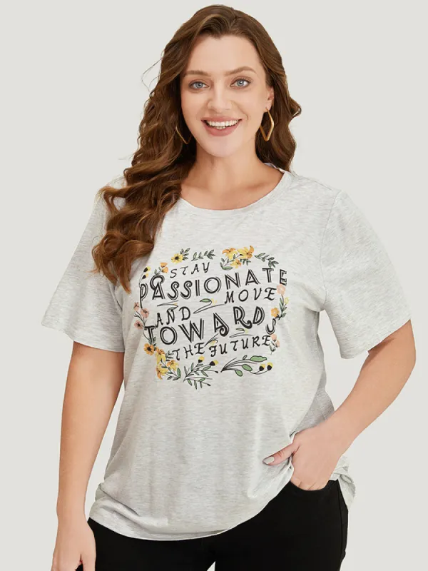 Letter & Floral Print Slightly Stretchy Graphic Tee sold by Bloomchic