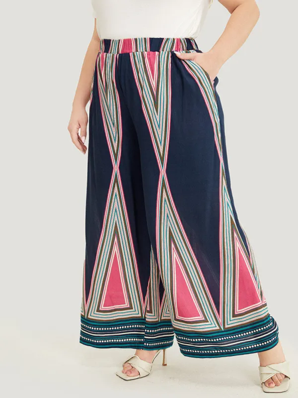 Geometric Print Pocket Wide Leg Pants sold by Bloomchic