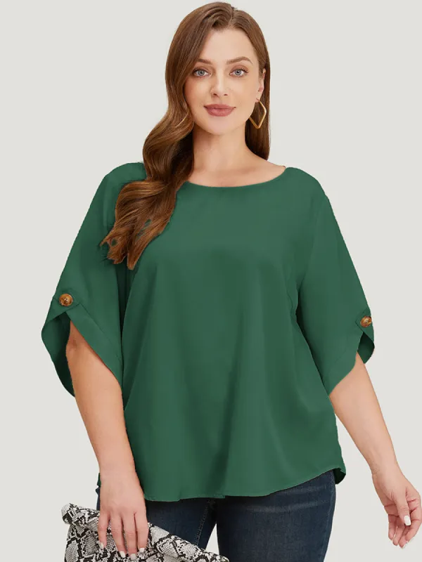 Solid Button Detail Flounce Sleeve Blouse sold by Bloomchic