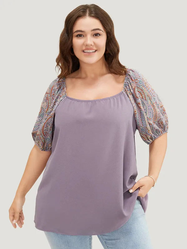 Paisley Print Puff Sleeve Blouse sold by Bloomchic