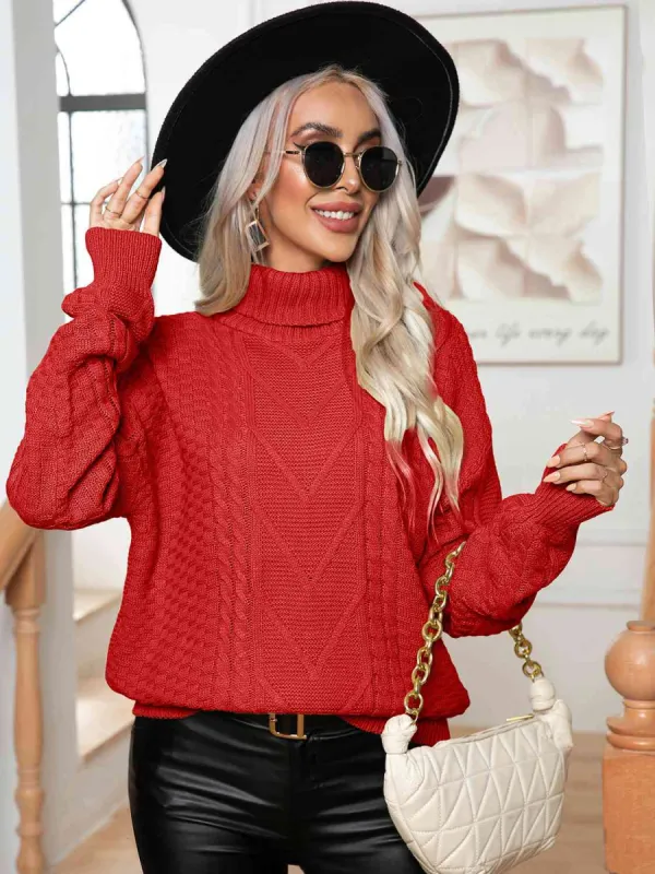 Turtleneck Cable-Knit Long Sleeve Sweater sold by Charming Charlie