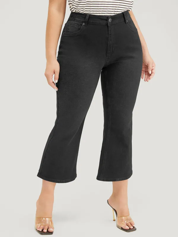 Bootcut Slightly Stretchy High Rise Black Wash Cropped Jeans sold by Bloomchic