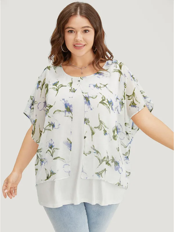 Floral Chiffon Patchwork Split Front T-shirt sold by Bloomchic