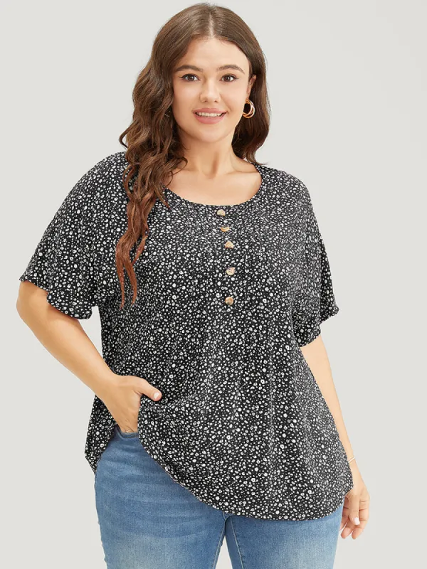 Ditsy Floral Pleated Front Button Detail Blouse sold by Bloomchic
