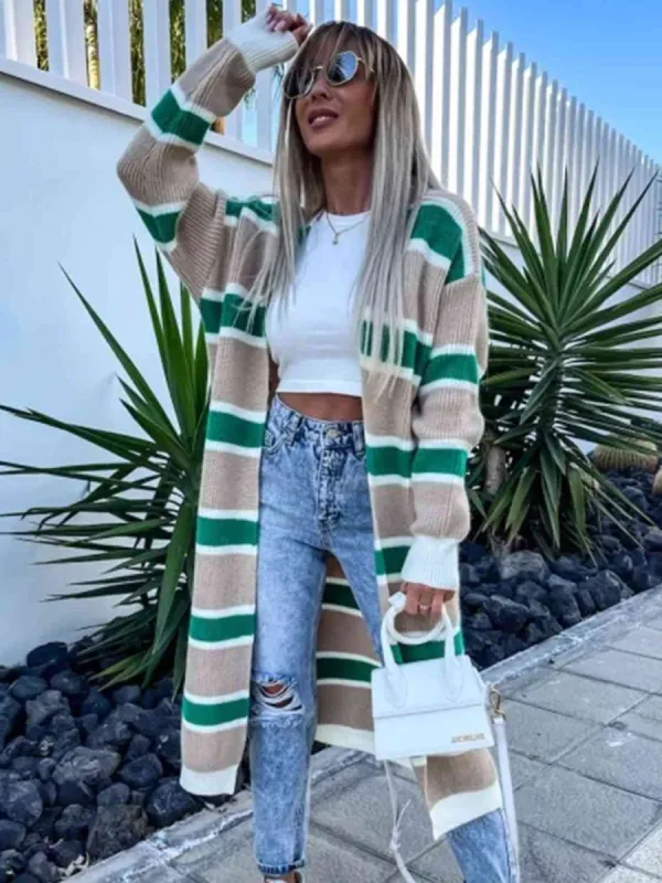 Striped Open Front Longline Cardigan sold by Charming Charlie