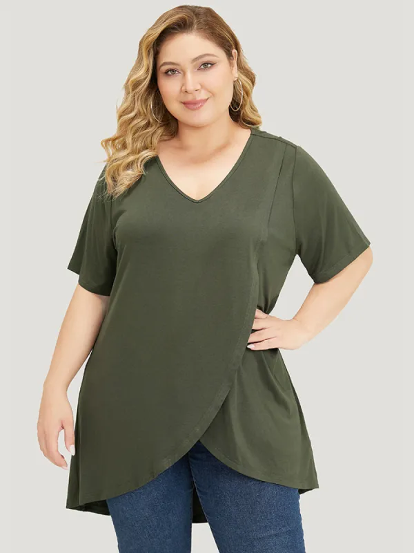Plain V Neck Wrap High Low Hem T-shirt sold by Bloomchic