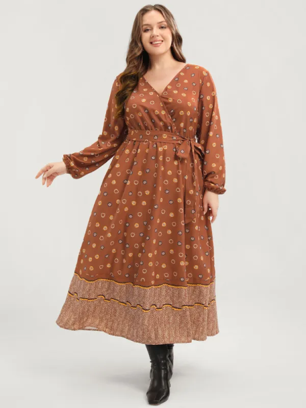 Polka Dot Lantern Sleeve Pocket Belted Surplice Neck Maxi Dress sold by Bloomchic