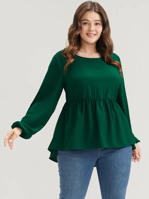 Solid Lantern Sleeve High Low Hem Flutter Blouse sold by Bloomchic