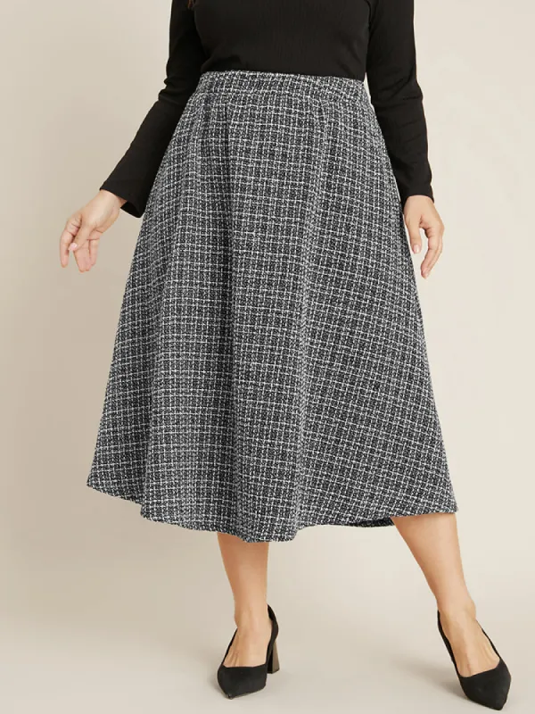 Gingham Tweed Pocket Elastic Waist Skirt sold by Bloomchic