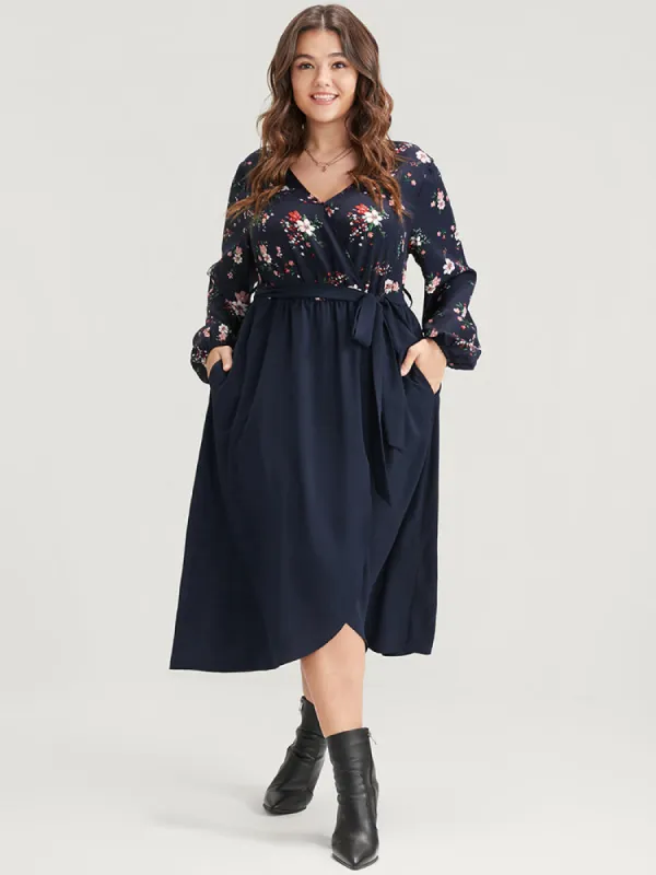 Floral Print Wrap Pocket Belted Split Dress sold by Bloomchic