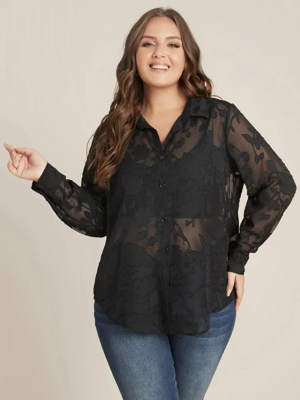 Floral Chiffon Mesh Button Up Blouse sold by Bloomchic