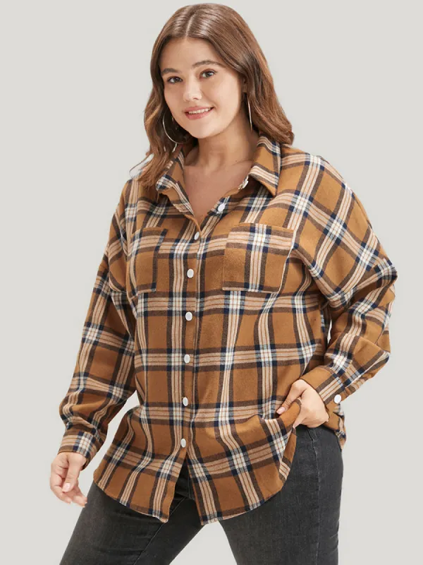 Plaid Shirt Collar Button Up Pocket Blouse sold by Bloomchic
