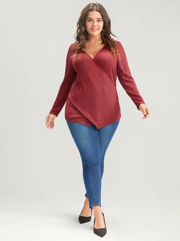 Solid Crisscross Rib Knit Long Tee sold by Bloomchic