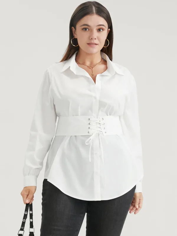 Solid Button Up Belted Lapel Collar Blouse sold by Bloomchic