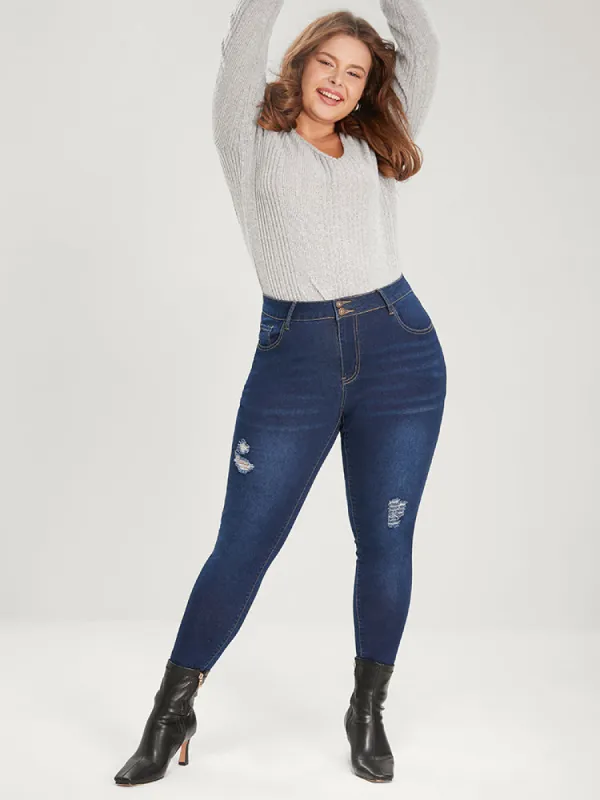 Skinny Extremely Stretchy High Rise Dark Wash Distressed Jeans sold by Bloomchic
