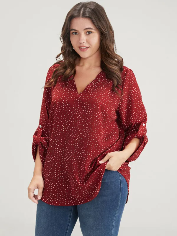 Polka Dot Roll Sleeve V Neck Blouse sold by Bloomchic