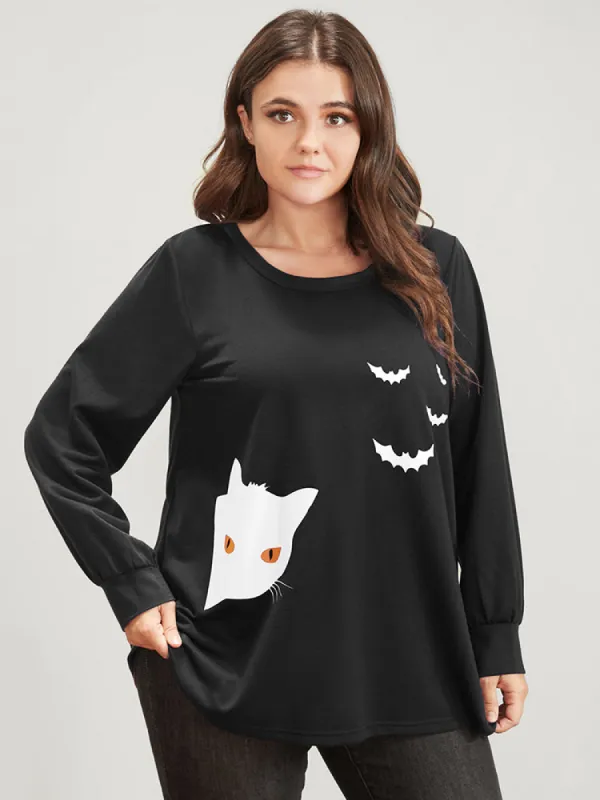 Halloween Print Round Neck Drop Shoulder Sweatshirt sold by Bloomchic