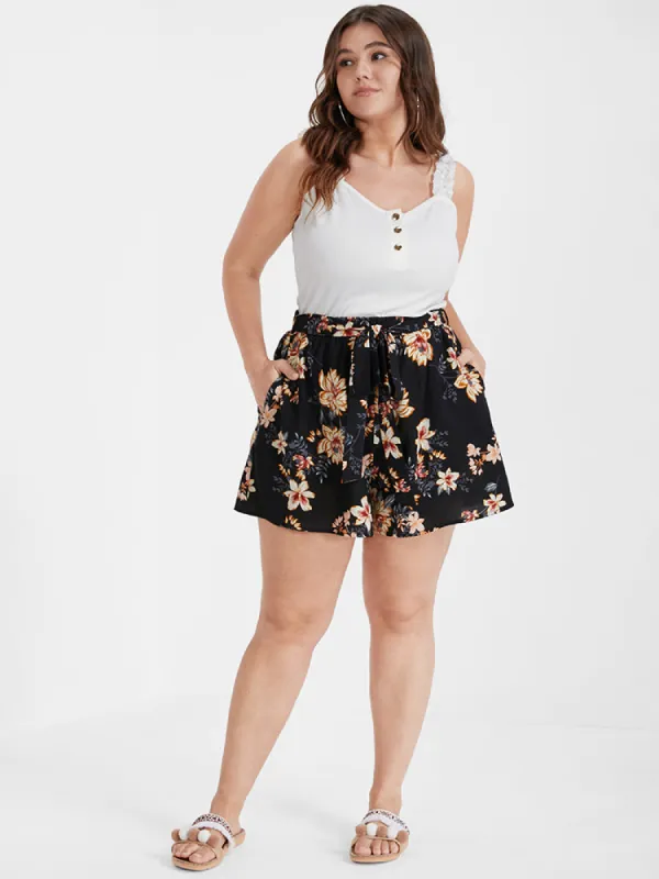 Floral Belted Pocket Elastic Waist  Shorts sold by Bloomchic