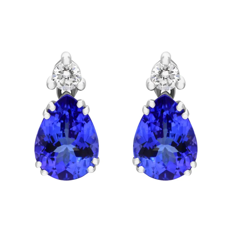 Tivon 18ct White Gold Tanzanite Diamond Pear Cut Stud Earrings sold by C.W. Sellors