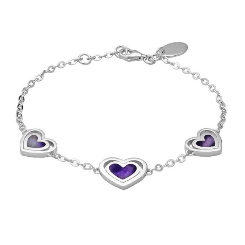 Sterling Silver Blue John Three Stone Heart In Heart Bracelet sold by C.W. Sellors