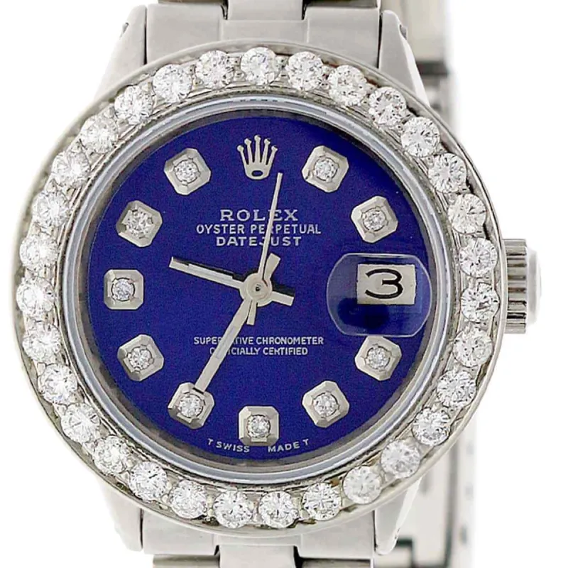 Rolex Datejust Ladies 26mm Steel Oyster w/Navy Blue Diamond Dial &amp; 1.45CT Bezel TFJ-142508102 sold by Ruumur